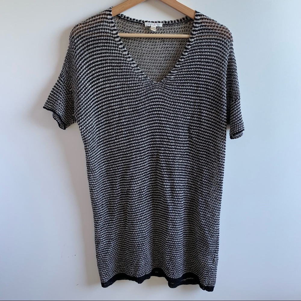 Eileen Fisher Mesh Linen Pullover Black/White Medium